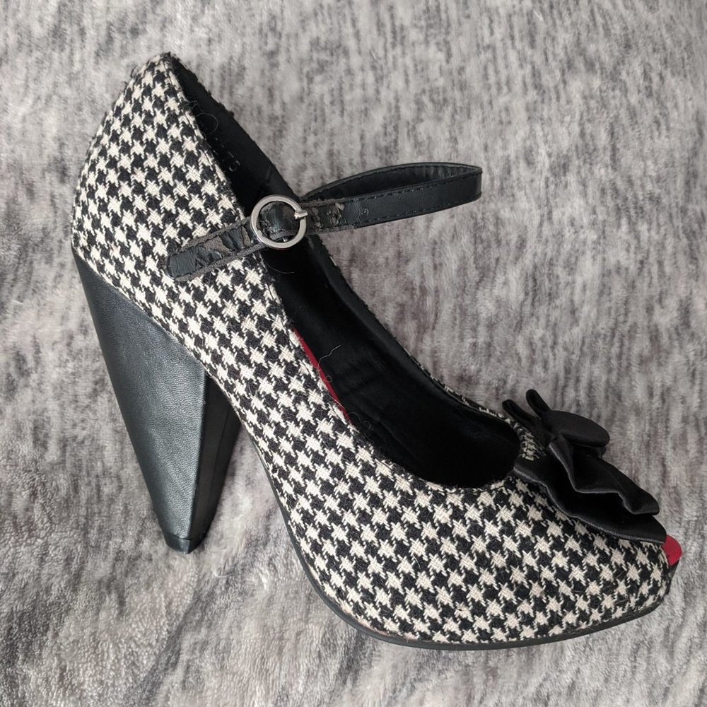 T.U.K. Houndstooth Peep Toe Rocket Heel